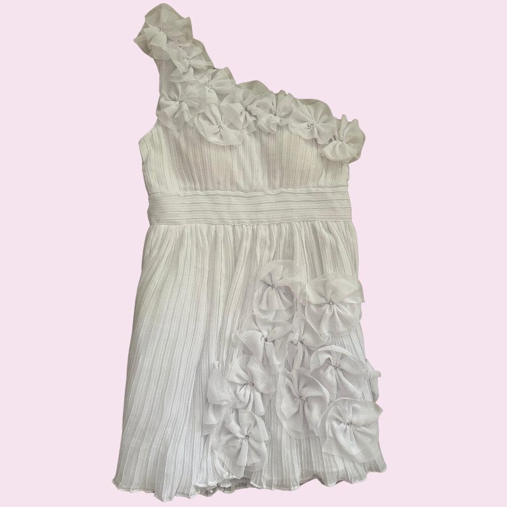 Gianni Bini Junior Size 11 One-Shoulder White Floral Dress